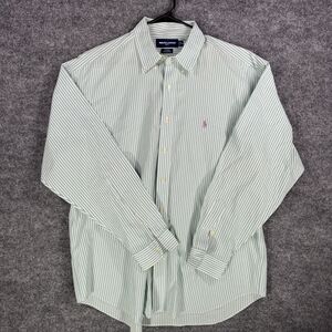 Ralph Lauren Golf XL Green White Stripe Button Down Shirt Cotton Purple Pony